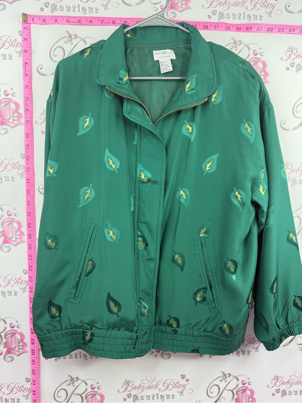 EMILY silk jacket Vintage Green forest Bomber Jacket gold details